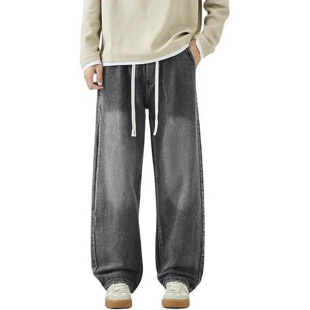太子龍 美式复古高街潮牌宽松直筒长裤阔腿休闲裤牛仔裤 男款