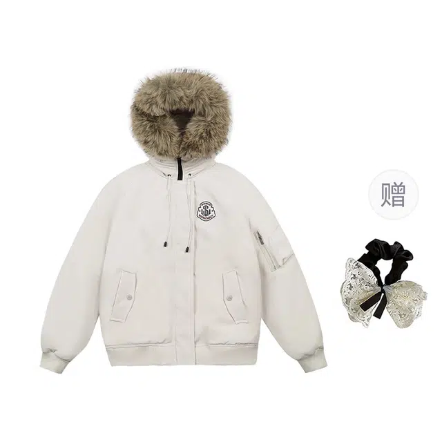 涂诗菲 美式复古纯色简约宽松舒适高级感遮肉显瘦通勤休闲百搭字母毛毡标立领外套棉服 男女同款