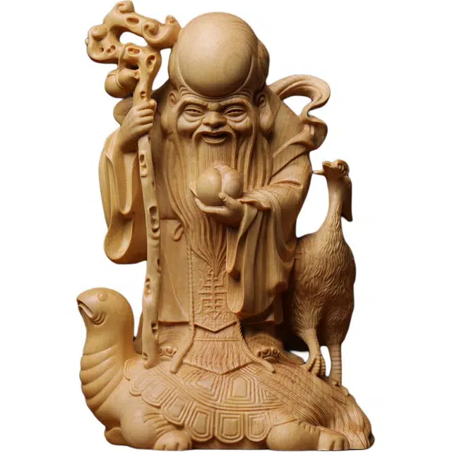 得笙陌 木精雕松鹤鹤南极仙翁饰品工艺品新中式 黄杨木 摆件 男女同款情侣款