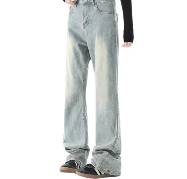 太子龍 美式高街水洗潮牌宽松长裤做旧牛仔裤 男款