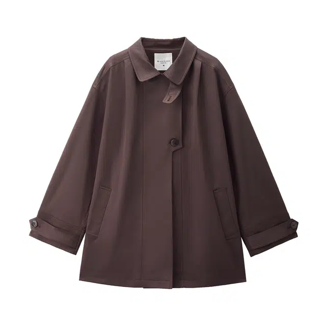 佐丹奴 拼接格纹袖里宽松廓形翻领梭织外套风衣 女款