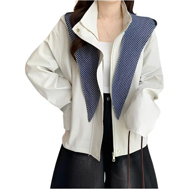 荟萃阁 时尚格子披肩连帽外套休闲显瘦气质百搭夹克 女款