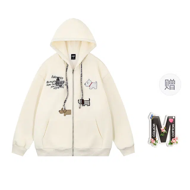 棉购 刺绣连帽加厚学生美式卡通慵懒风宽松外套卫衣 女款