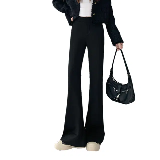 棉购 喇叭裤女春秋高腰显瘦垂感马蹄西装微喇裤休闲裤 女款