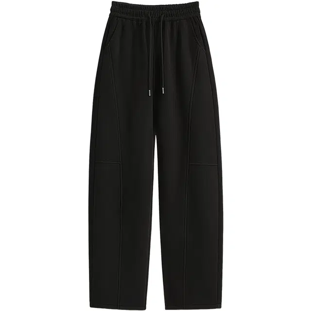 丝柏舍 纯色宽松款抽绳松紧高腰简约运动风长款遮肉休闲裤 女款