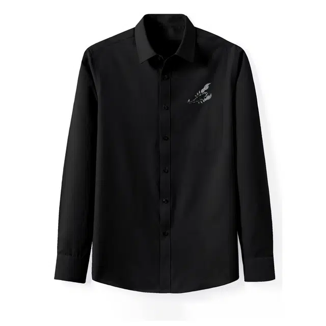 范索米 轻奢休闲重工蝎子图案徽章纯色长袖衬衫 男款
