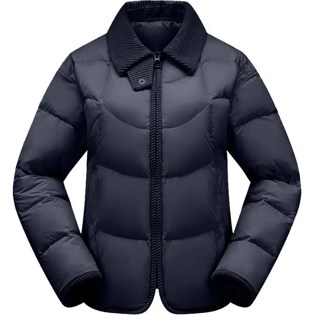 雅鹿 轻薄鹅绒短款冬季显瘦显气质保暖防寒灯芯绒韩版拼接翻领外套羽绒服 女款