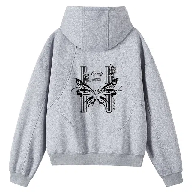 而度 美式复古蝴蝶印花拉链质感工艺拉满小众高级感潮牌连帽卫衣 男女同款