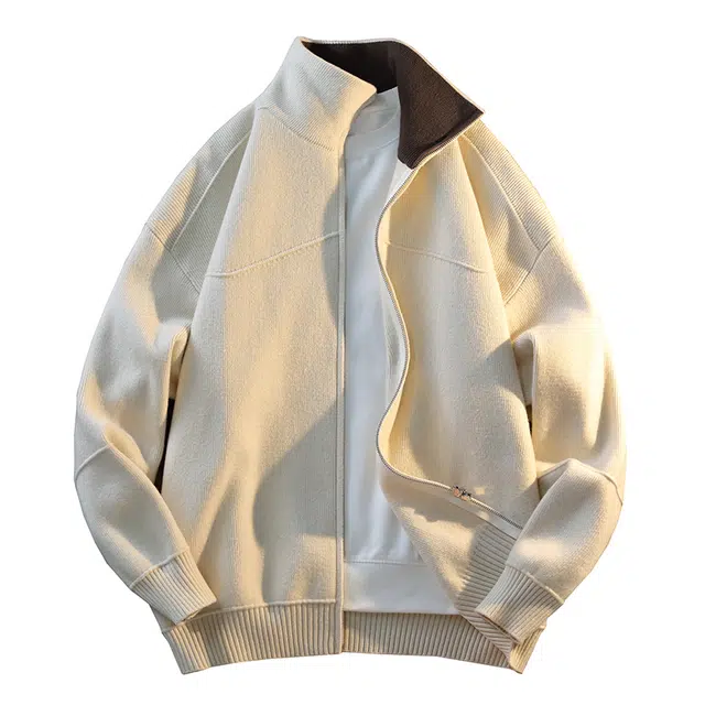 百胜狐 百胜狐秋冬季翻领拉链高级感开衫休闲舒适外套针织衫 男款