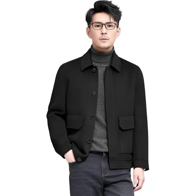 比利斯山羊 纯羊毛双面呢翻领单排扣商务休闲毛呢大衣 男女同款