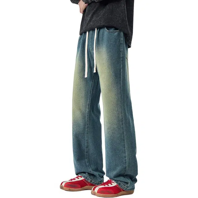 太子龍 美式简约复古韩版直筒秋季百搭宽松休闲裤子牛仔裤 男款
