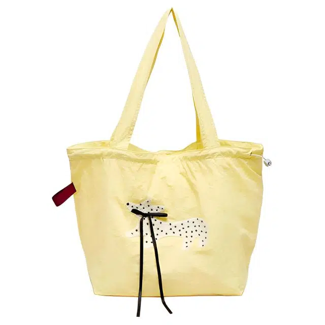 三福 波点可爱小狗装饰 织物 单肩包 中号 女款 黄色