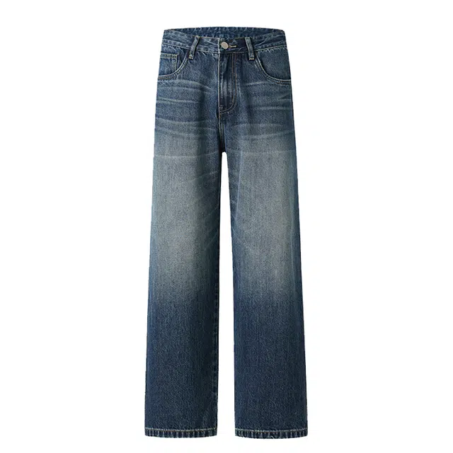 米素力 通勤轻奢宽松中腰牛仔裤 男女同款