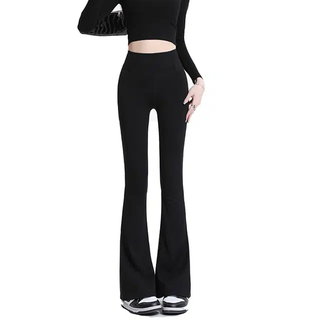 棉购 微喇鲨鱼裤女外穿春秋季高腰显瘦运动紧身提臀喇叭瑜伽薄款休闲裤 女款