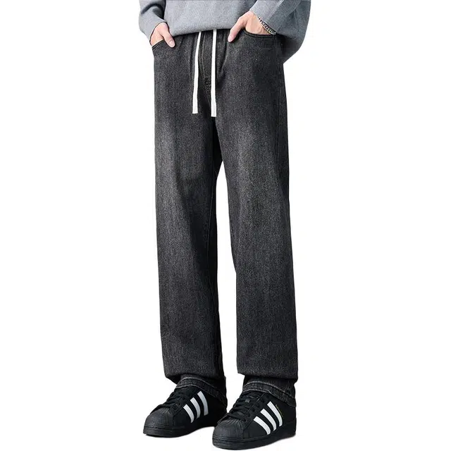 隐狼世家 莱赛尔水洗男士夏季薄款宽松直筒阔腿冰丝裤子春牛仔裤 男款