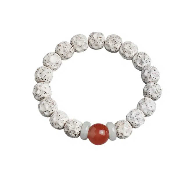 茂琼 新中式国潮复古民族风精品无相单圈原高密高瓷顺白盘文玩佛珠配饰时尚百搭潮流高端文玩念珠#好运 星月菩提 手串 男女同款情侣款