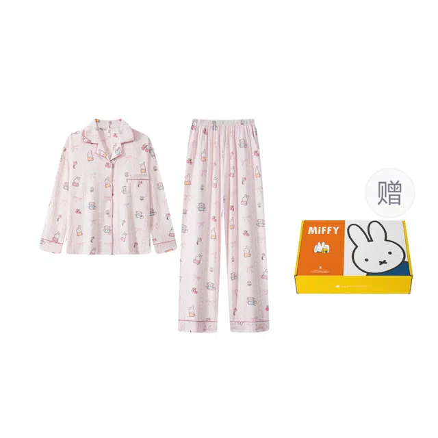 宫蝶 米菲长袖长裤抗菌家居服休闲可外穿宽松开衫睡衣礼盒 女款