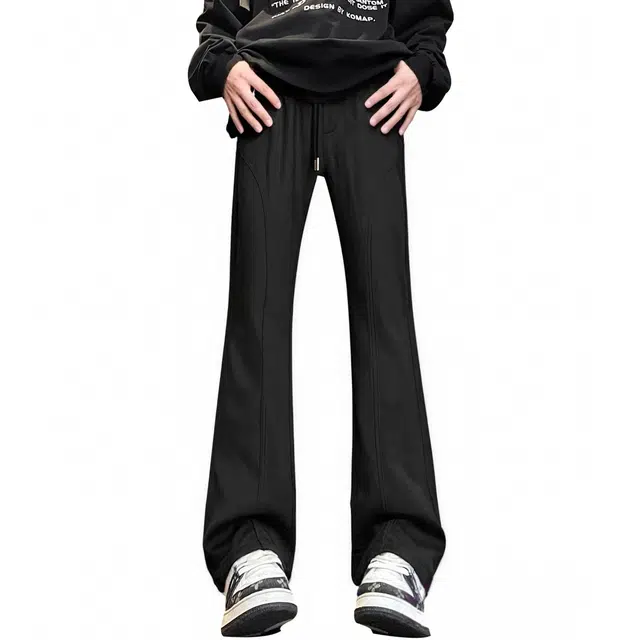 【微喇版型显高显瘦】布客行 防风防泼水美式高街纯色褶皱直筒松紧腰系带简约工装百搭长裤机能风户外宽松大码运动休闲裤 男女同款