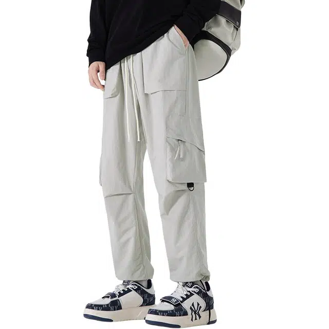 海尔斯 简约纯色舒适百搭运动美式速干宽松可调节脚口休闲裤 男女同款