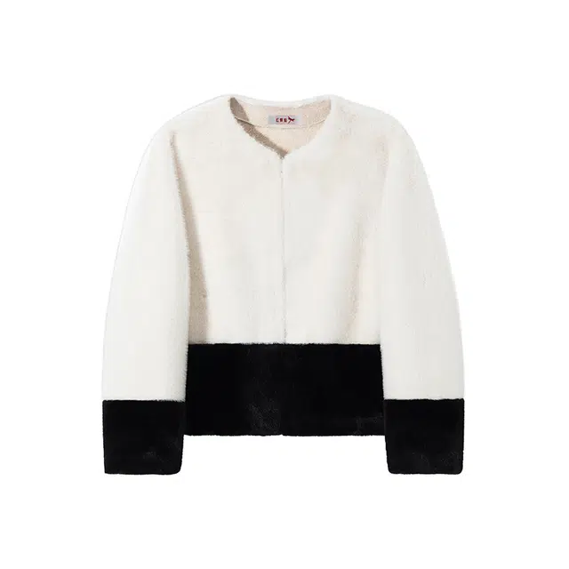 红蜻蜓 时尚气质撞色外套圆领长袖秋冬保暖舒适百搭皮草 女款