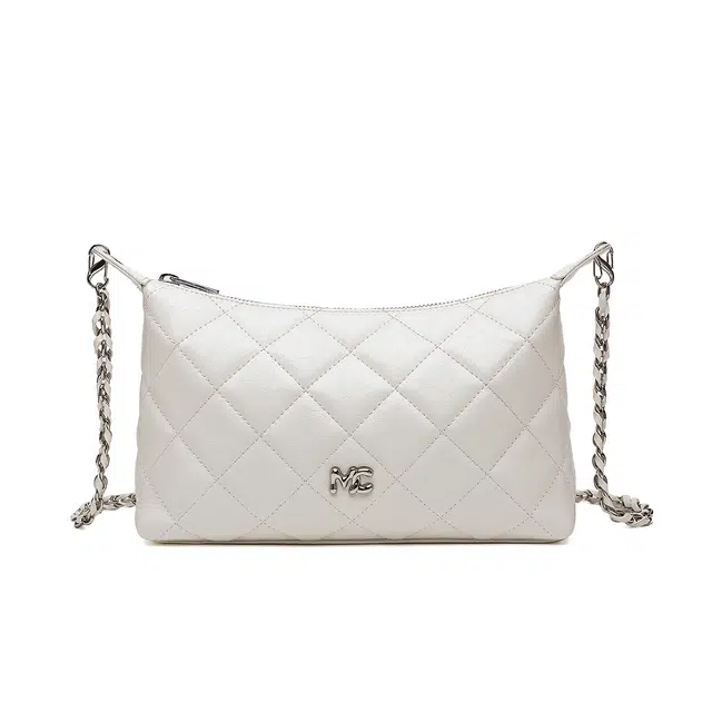 稻草人 菱格气质高颜值链条百搭精致潮流通勤实用小众设计 人造革 斜挎包 常规 女款 米白/黑色