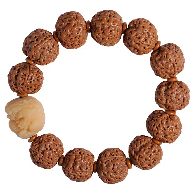 宣华意 【珍藏级】精品五瓣原籽配饰 精雕抱抱兽招财貔貅文玩盘玩佛珠 单圈#好运 金刚菩提 手串 男款