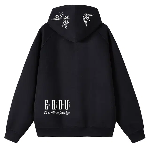 而度 美式复古半拉链精致印花连帽设计小众高级感卫衣 男女同款