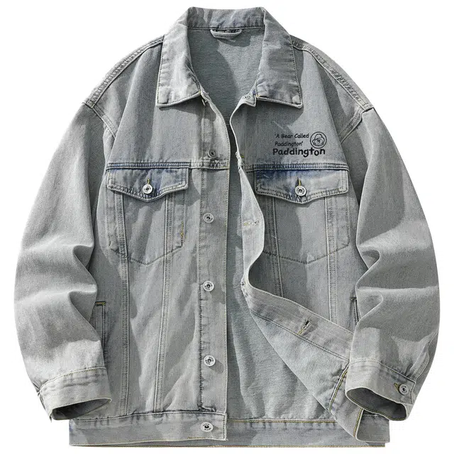 帕丁顿熊 复古学院风日系单排扣水洗基础款简约工装大口袋宽松休闲百搭翻领长袖夹克牛仔外套 男女同款
