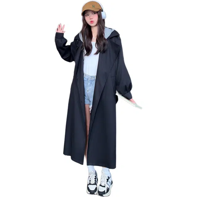 袋鼠 时尚高级小众英伦风中长款外套风衣 女款