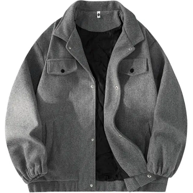 佐菲利 美式复古工装外套潮牌街头宽松翻领港风休闲毛呢上衣夹克 男女同款