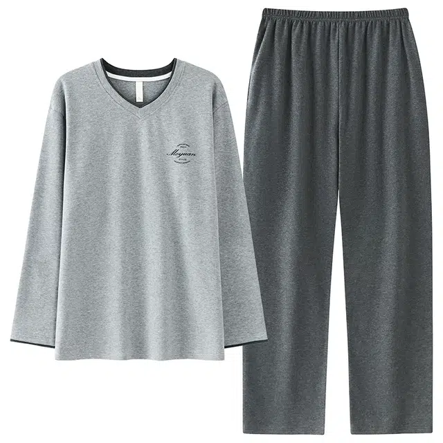 俏佳人 纯棉套头圆领休闲宽松可外穿家居服纯色字母柔软亲肤舒适透气长袖长裤睡衣套装 男款