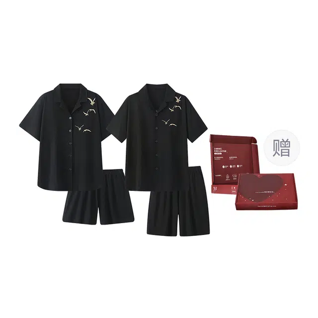 静英鸾 情侣舒适简约休闲风短袖短裤翻领设计可外穿家居服睡衣礼盒 男女同款