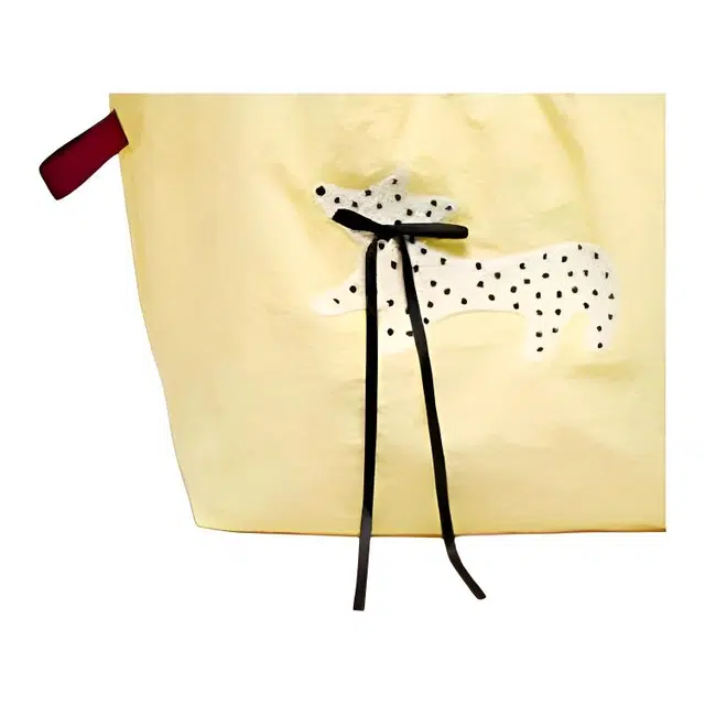 三福 波点可爱小狗装饰 织物 单肩包 中号 女款 黄色