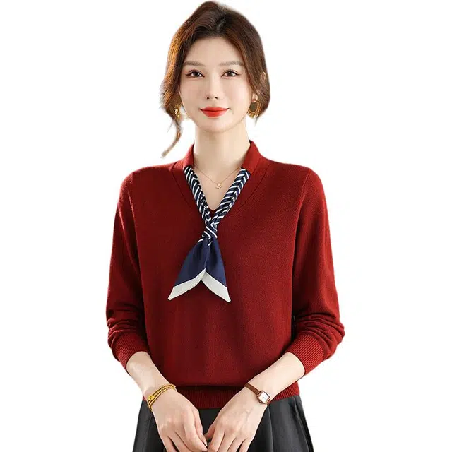 袋鼠 时尚优雅显瘦质感舒适百搭秋冬打底绵羊毛针织衫 女款