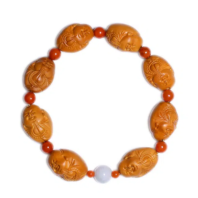 宣华意 弥勒笑口常开纯手工配饰精品文玩佛珠转运 单圈 吉祥寓意 好运连连 橄榄核 手串 男女同款情侣款