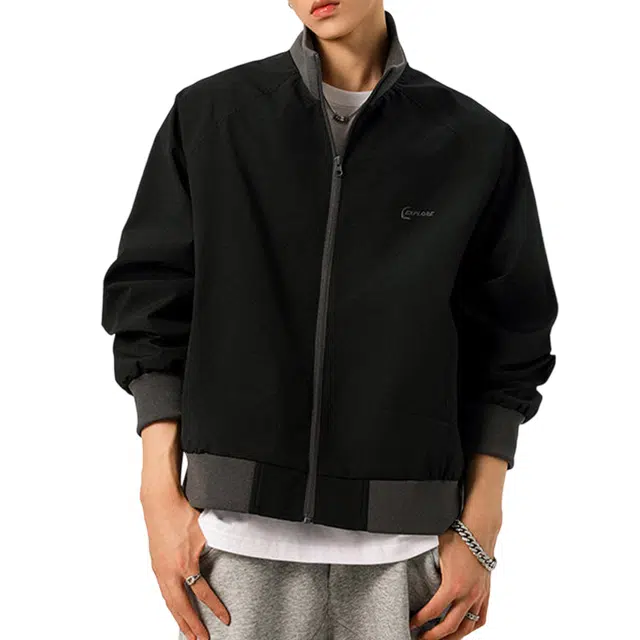 冈哉 个性撞色拼接字母刺绣立领设计美式学院风高街潮流工装飞行户外机能风休闲百搭夹克外套 男女同款