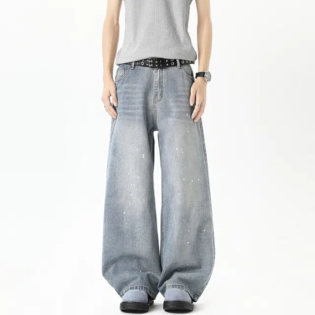 马员外 弯刀裤百搭时尚复古宽松百搭潮流牛仔裤 男款