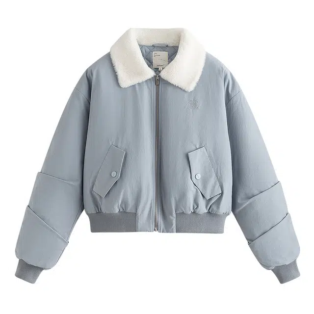 茵曼 翻领加厚宽松保暖通勤简约长袖棉服 女款