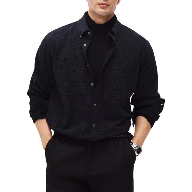 丹宁哲学 儒雅自在 舒适透气高档泡泡纱面料 春秋季长袖衬衫 男款