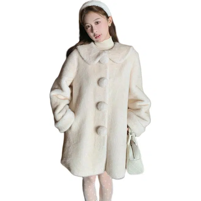 邓大喵 中古雪球环保水貂毛毛球外套女中冬季加厚大衣皮草 女款