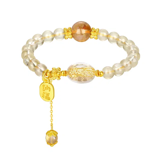 七可 财运旺旺新中式国潮风  小众设计招财八方来财进宝小霸王小众寓意#好运天然 黄水晶 手串 男女同款情侣款