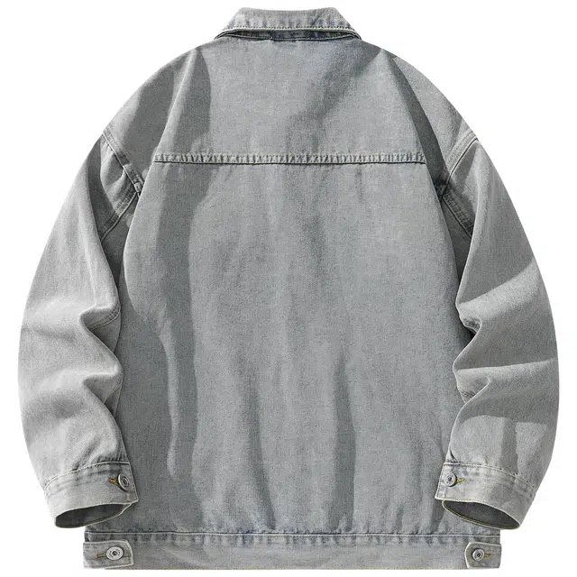帕丁顿熊 复古学院风日系单排扣水洗基础款简约工装大口袋宽松休闲百搭翻领长袖夹克牛仔外套 男女同款