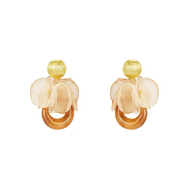 芒果饰品 复古焦糖花瓣流苏 铜合金 耳环 女款