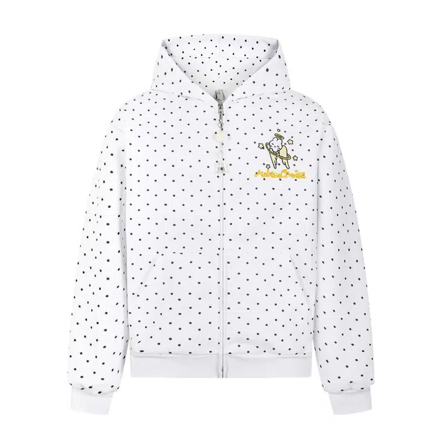 奇迹街区 美式国潮复古波点满印可爱字母图案刺绣开衫拉链宽松外套休闲舒适日常小众个性设计感高街连帽长袖卫衣 男女同款