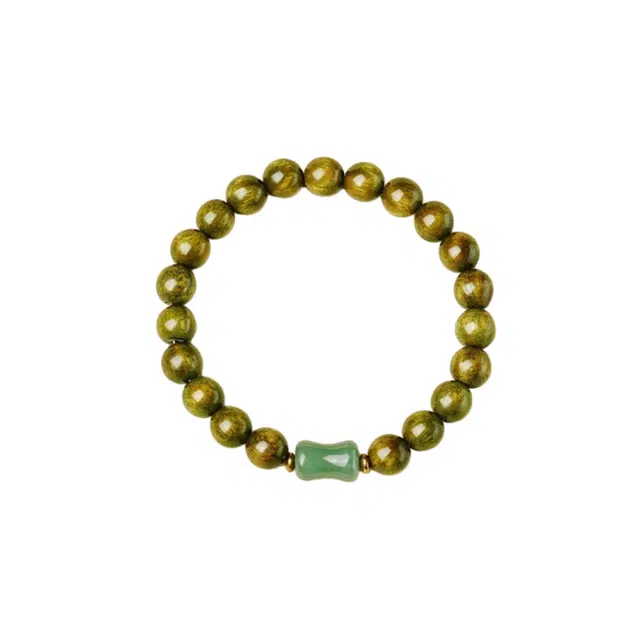 茂琼 新中式国潮复古民族风檀木木质冷门文玩木头绿色手链时来运转招财纳福好运连连平安高升禅意时尚百搭高级文玩念珠 绿檀 手串 女款