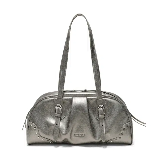 西木汀 星光 小众品牌设计高级感简约通勤百搭波士顿包 牛皮 单肩包 女款 古银色/暖驼棕/安可拉红