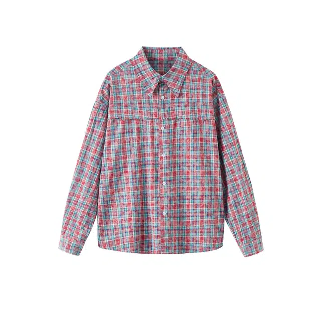 欧路得 美式高街格子女男秋季复古设计感小清新休闲衬衣外套情侣衬衫 男款