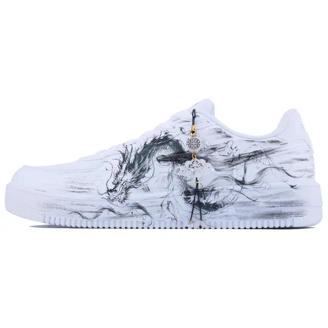 【定制球鞋】鸿星尔克 空军一号 泼墨涂鸦 水墨风 国潮 时尚 设计感  经典百搭 复古潮流 文艺优雅 耐磨透气 低帮 板鞋 男款