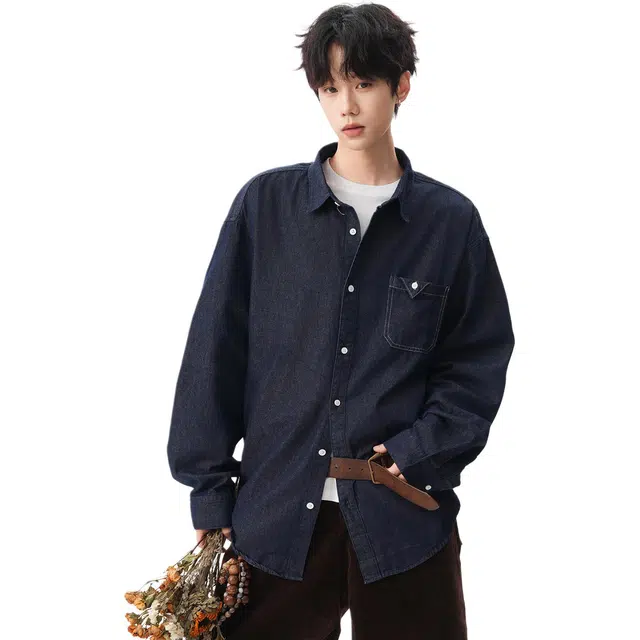 佐菲利 美式复古重磅加厚条纹长袖宽松休闲外穿衬衣外套潮衬衫 男女同款