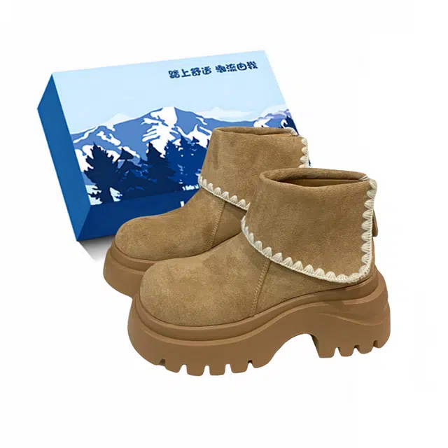 小鹿米利 小个子松糕底增高马丁靴编织复古短筒百搭 短靴 女